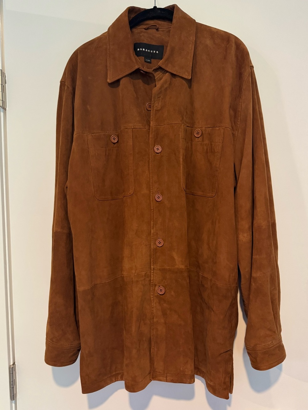 Baracuta Genuine Suede Leather Overshirt Shacket Cognac Brown - Size Large - Picture 4 of 10